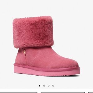 Micheal Kors Julia Faux Fur Trimmed Suede Boot Pink 9